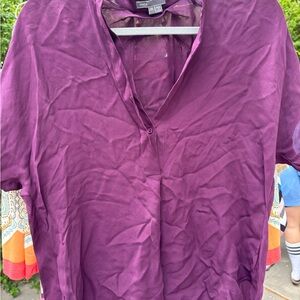 Vince Purple Short Sleeve Mandarin Collar Blouse